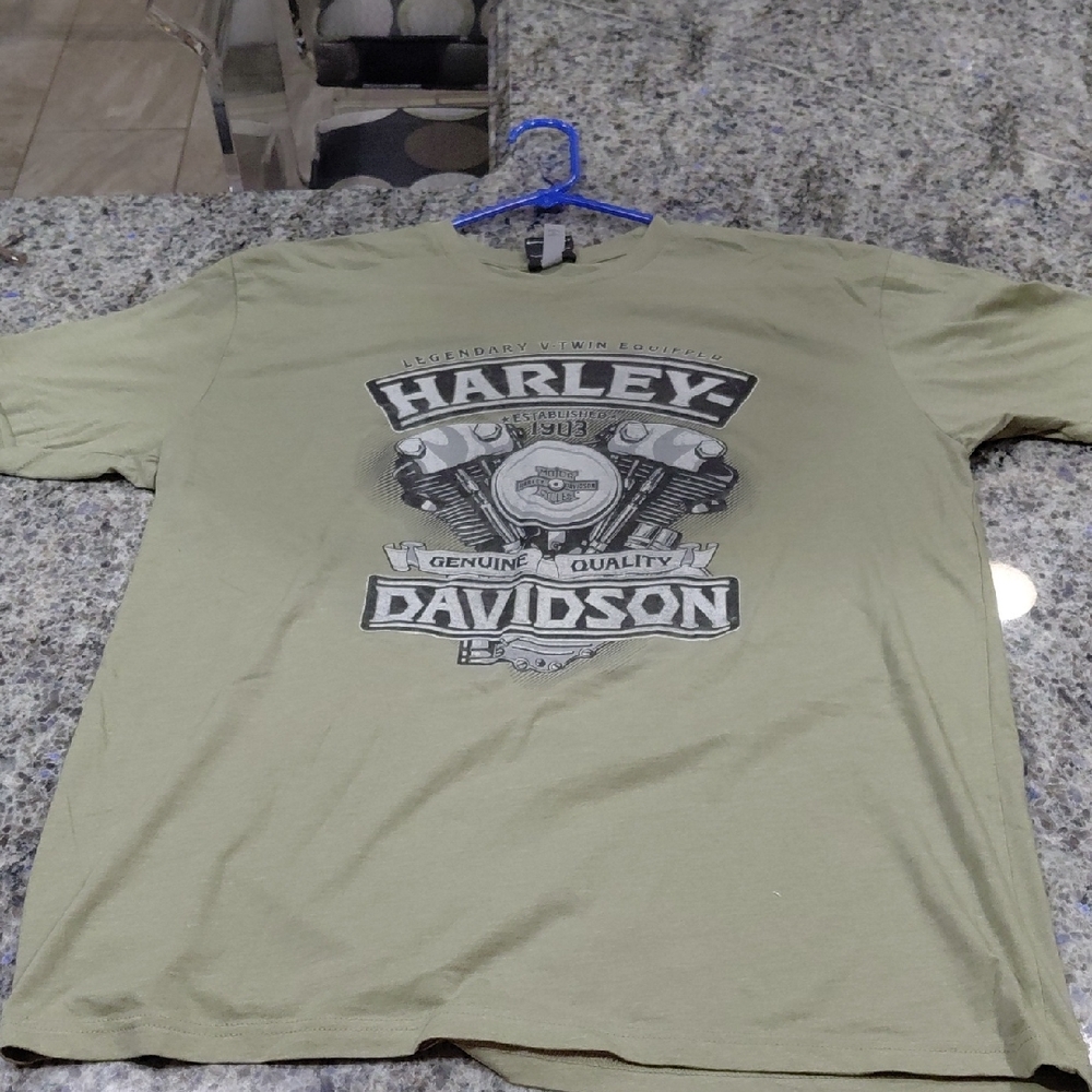 "Harley-Davidson" Mens Sz.L,  Olive Graphic Tee, 22in P2P, 29in Long. Perfect...